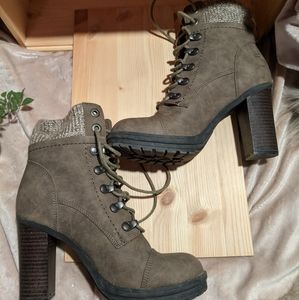 Lace up, heeled combat boots